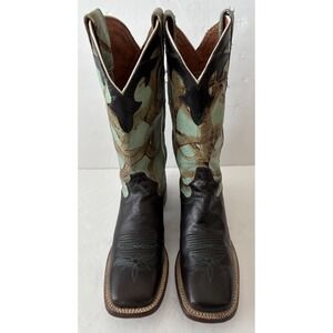 Women's Dan Post Roka Dark Brown/Black Shoe Aqua Print Shaft Leather Boots 8M